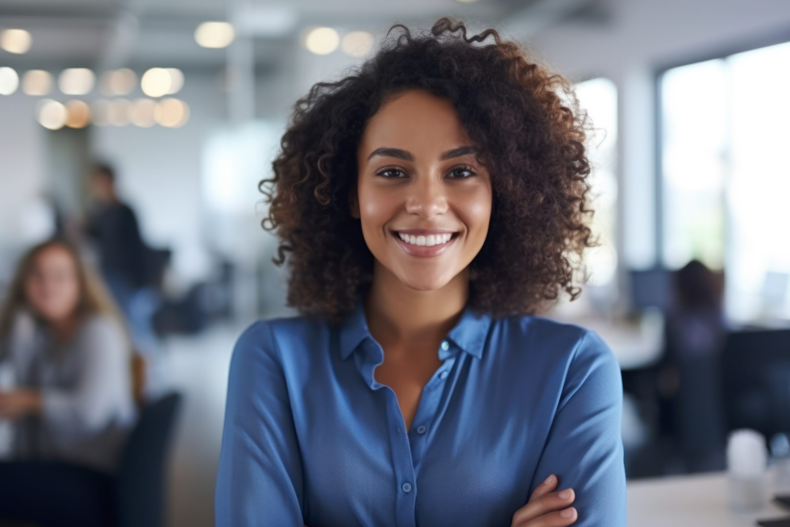 happy young african american young woman sitting in her chair smiling. AI Generative agent